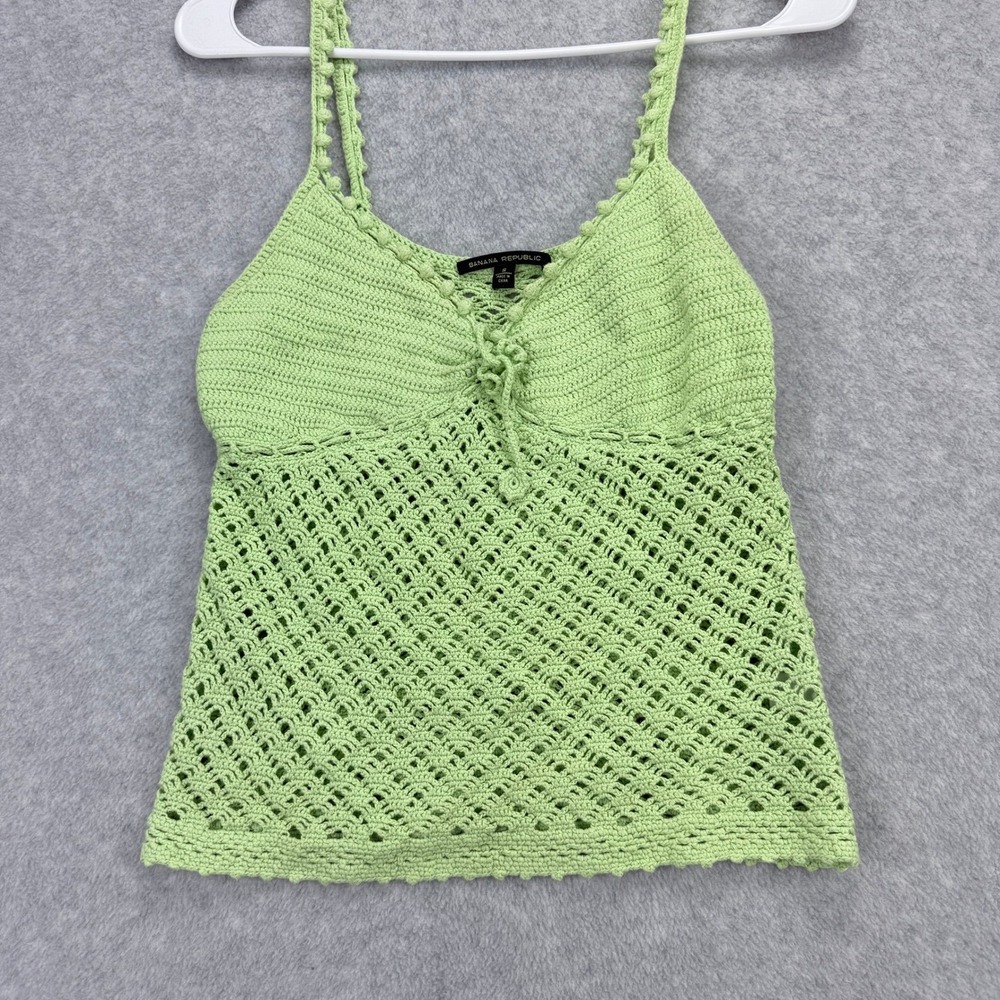 VTG Y2K Banana Republic Crochet Tank Top Open Knit V-Neck Lime Green Festival Sm